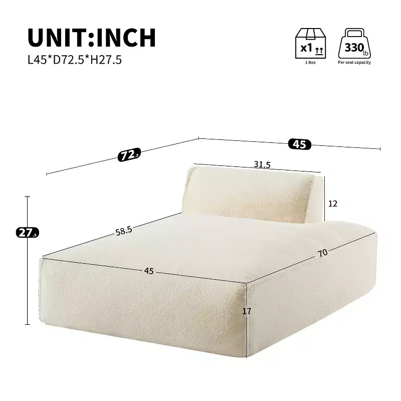 72. 5'' Oversized Left-Facing Modular Sofa Bed, Fully Compressed No-Assembly Sofa for Living Room, Elderly-Friendly 1-Seat Foam Couch