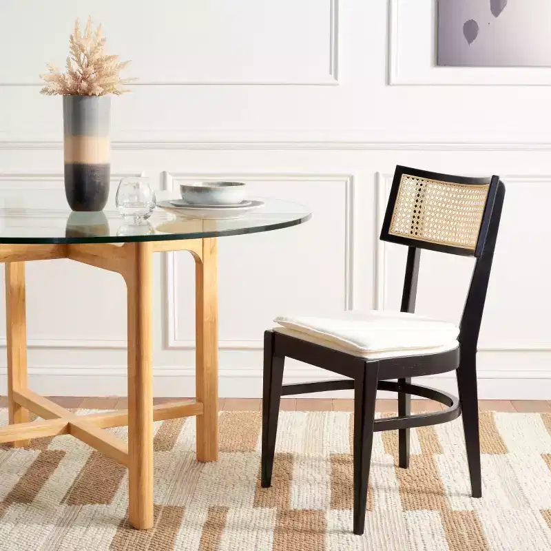 Cane Dining Chair with Cushion, Natural Wood Frame