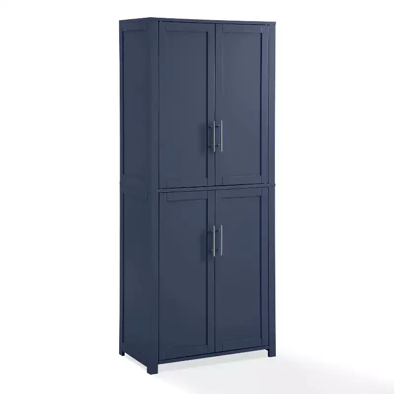 Crosley 67" Savannah Tall Kitchen Storage Pantry Navy: Traditional Farmhouse Design, Wood Veneer, MDF Frame, 3 Adjustable Shelves