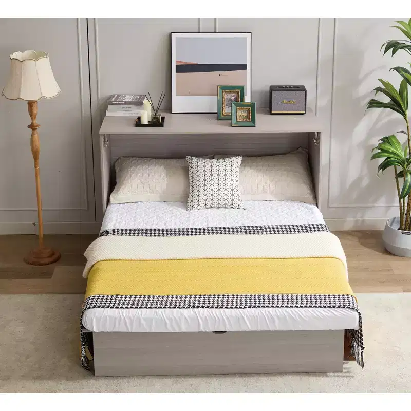 GDFStudio Enlor Modern Wooden Murphy Bed Chest with Folding Foam Mattress, Charging Station and Storage Drawers
