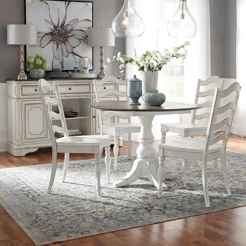 Magnolia Manor Antique White Weathered Bark 5 Piece Drop Leaf Set