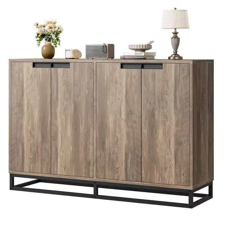55 inch Sideboard Buffet Cabinet with Storage, Accent Cabinet with 4 Doors and Adjustable Shelves, Kitchen Sideboard Storage Cabinet