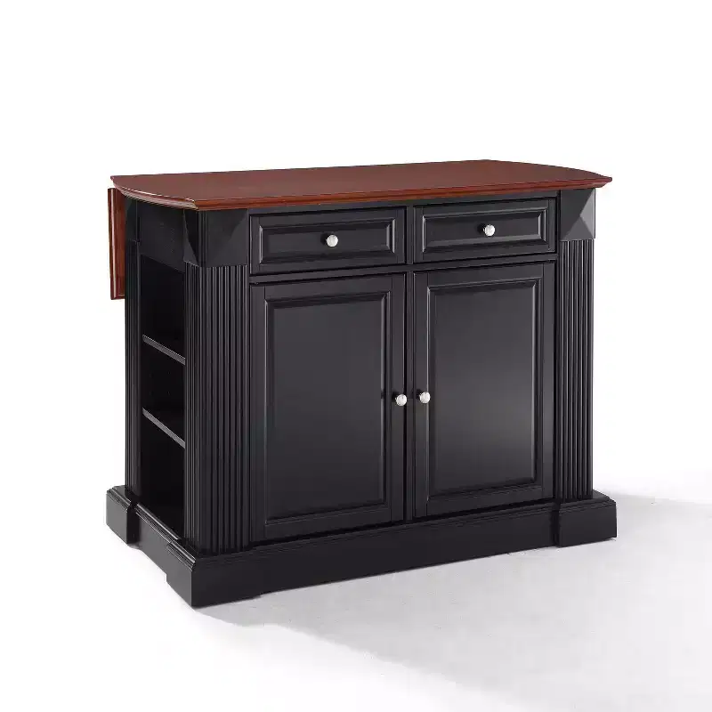 Drop Leaf Breakfast Bar Top Kitchen Island, Black
