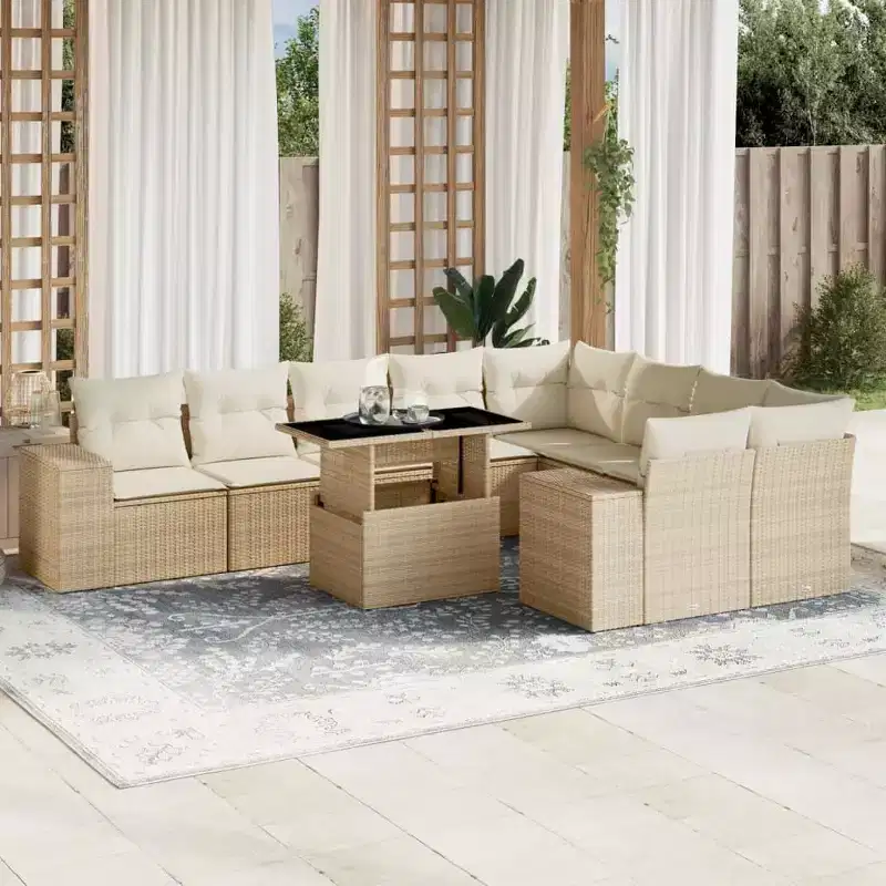 vidaXL 10 Piece Patio Sofa Set with Cushions Poly Rattan