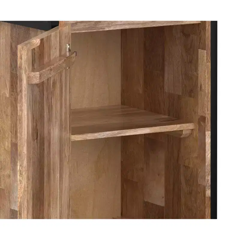 Paola SOLID MANGO WOOD 74 inch x 20 inch Modern Industrial Narrow Bookshelf with Cabinet in Natural