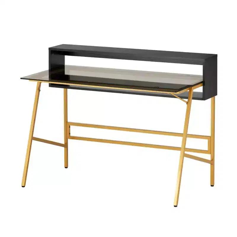 Home Office Writing Desk with Riser, Gold