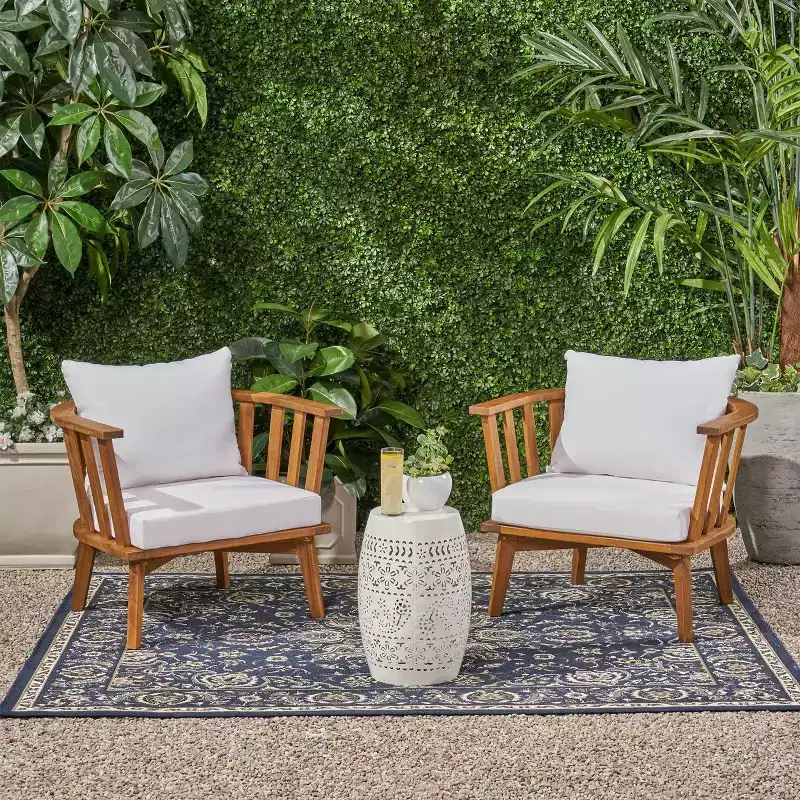 Palmo 3pc Acacia Wood Club Chairs & Table Set: Outdoor Seating, Water-Resistant - Christopher Knight Home