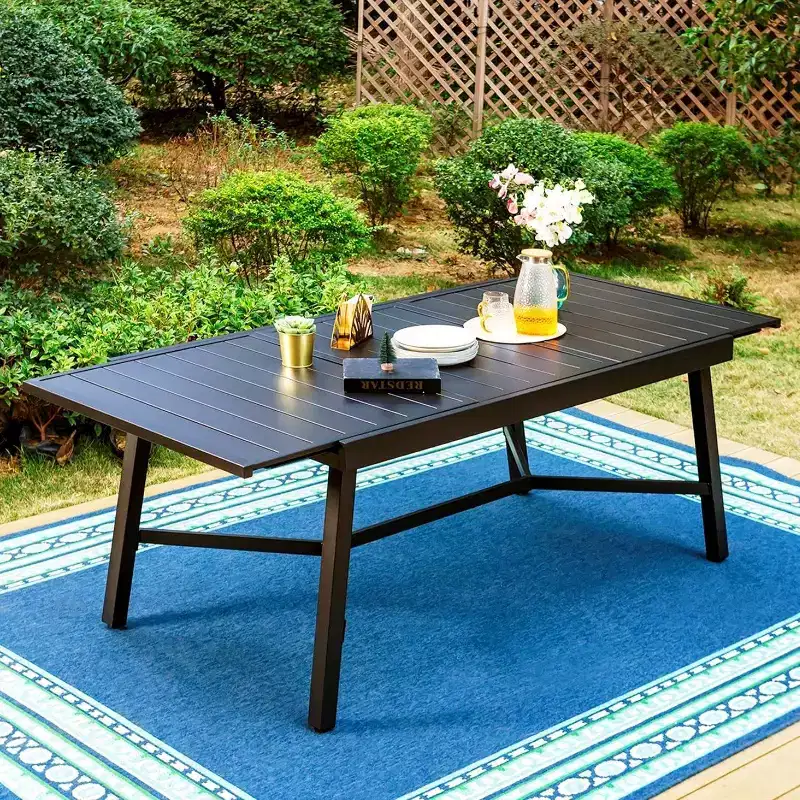 Captiva Designs 7pc Steel Outdoor Patio Dining Set: Garden Furniture with Extendable Table