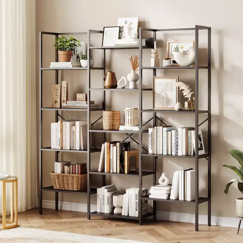 5 Tier Bookcase, Wide Bookshelf With 14 Open Shelves, Adjustable Metal Frame Bookshelf, Large Etagere Bookshelf for Living Room Home Office