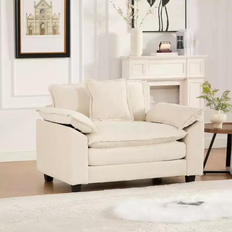 Cloud Sofa Single Seat, Modern Sectional Couch, Comfy Double Layer Upholstered Seat Cushion, Breathable Chenille Fabric