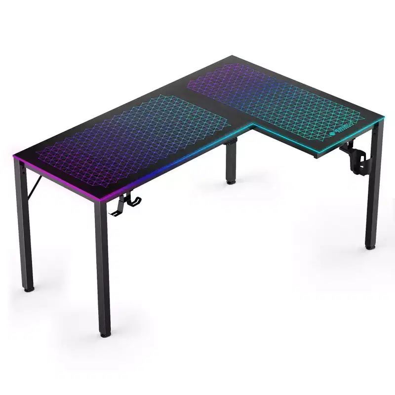 GTG-L60, 60x23 L Shaped Glass Desktop Gaming Desk,Black,48.54 D x 60'' W x 30 H