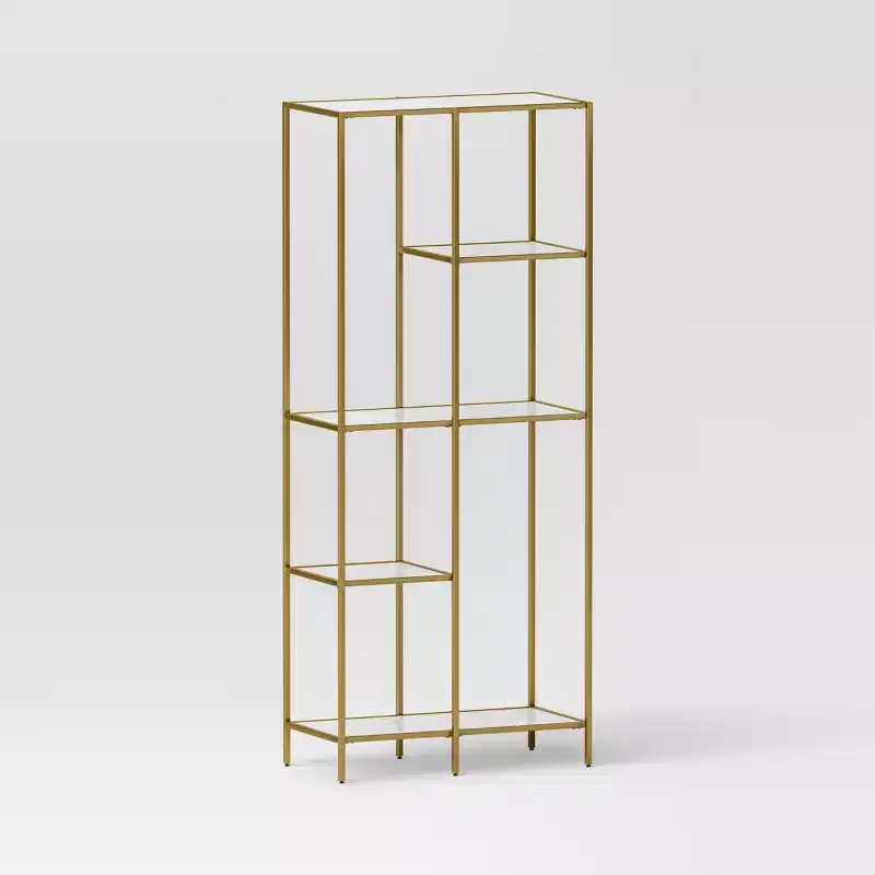 72 3 Shelves Faux Marble and Metal Book Rack Gold - Threshold™: Contemporary Display Storage