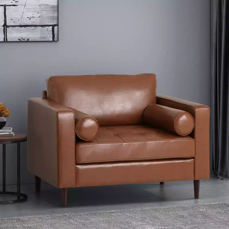 GDFStudio Hixon Contemporary Faux Leather Tufted Club Chair with Bolster Pillows