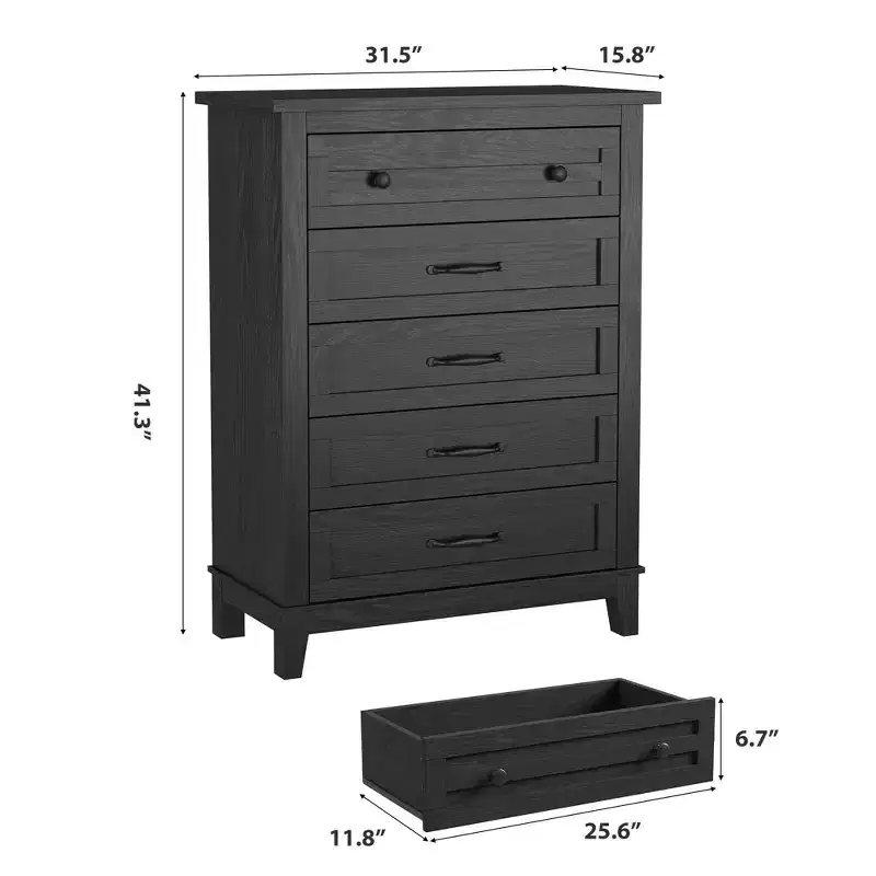 Freestanding 41.3 Tall Vertical Drawer Dresser with Storage , Wooden Closet Storage Chest for Living Room, Bedroom, Entryway, Bedroom