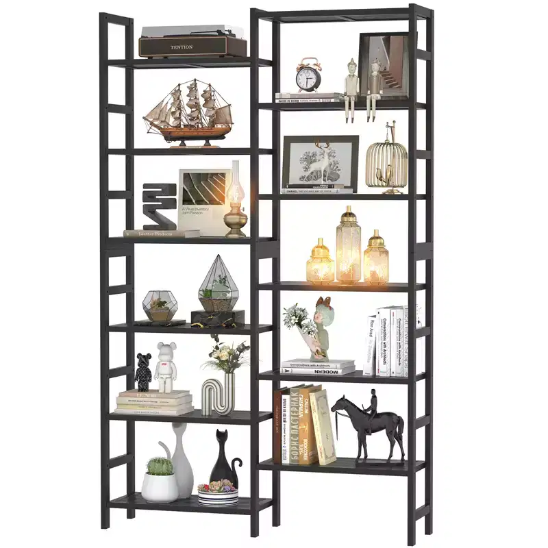 41-in Bamboo Bookshelf with 12 Open Shelves, Display Storage Shelving Unit