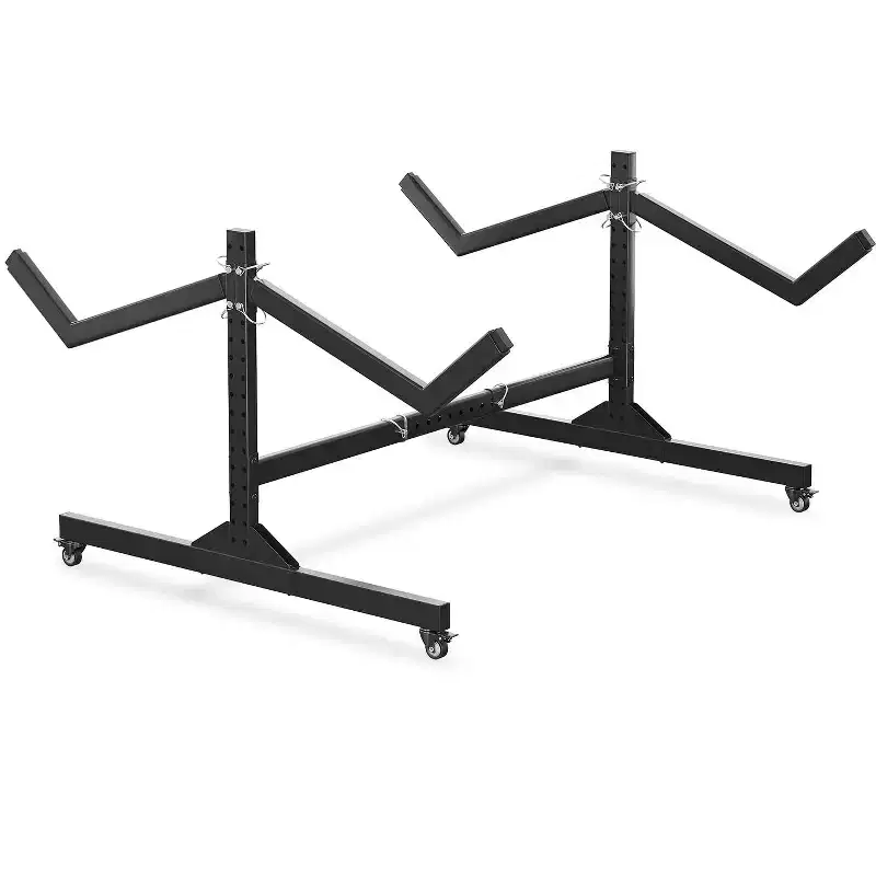 2-Kayak Freestanding Storage Rack - Adjustable SUP/Canoe Stand with Lockable Wheels (Grey, 48L x 24W) for Garage/Dock/Outdoor Use