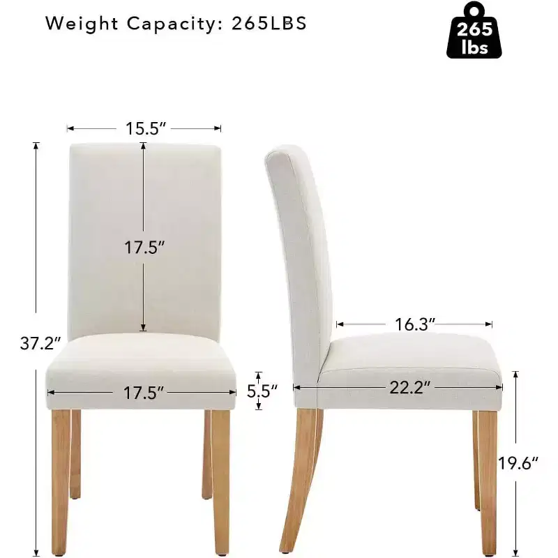 Acekool Upholstered Dining Chairs Set of 2, Wood Legs, Linen Fabric, for Dining Room and Kitchen