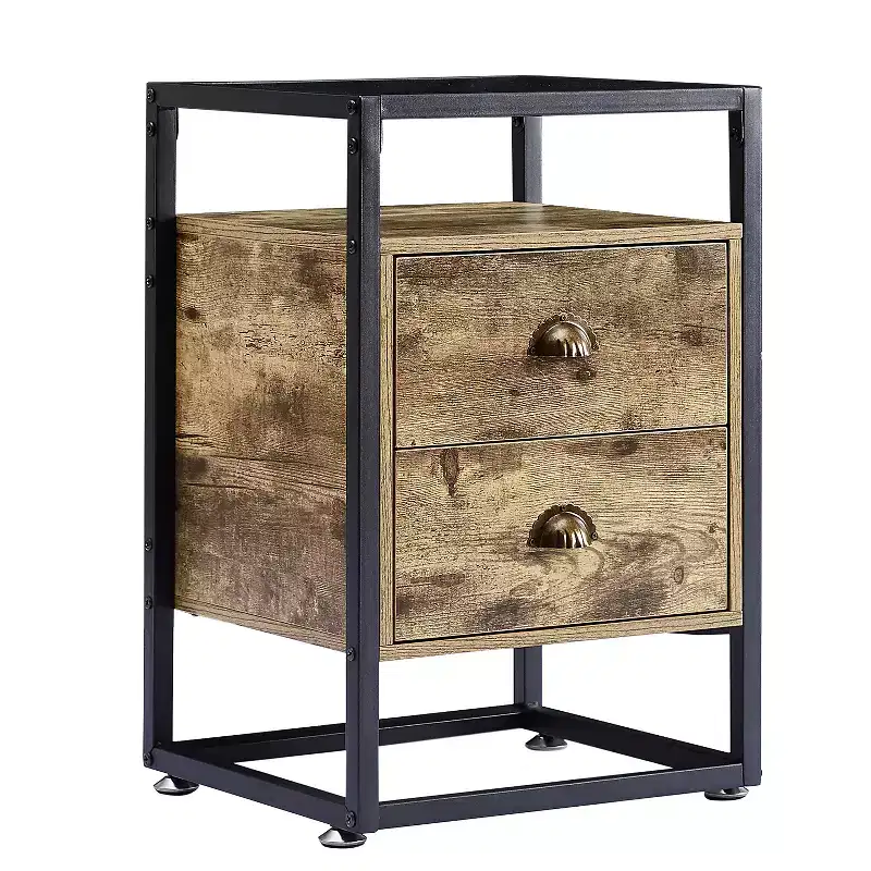 VECELO Modern Nightstand, Bedside End Table with Drawer for Living Room Bedroom, Tempered Glass, Gray