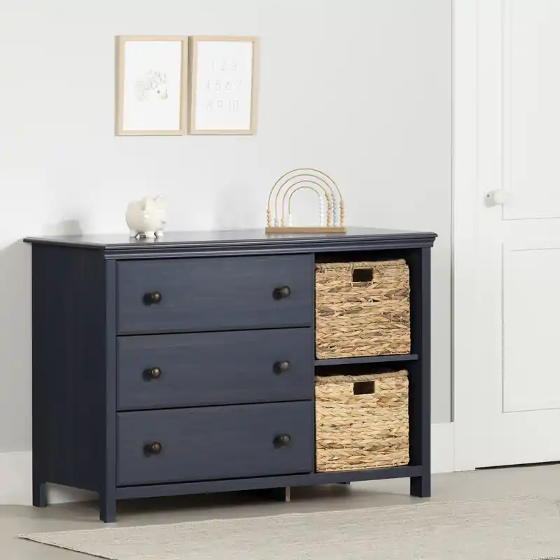 3-drawer Dresser With Storage Baskets - Blueberry