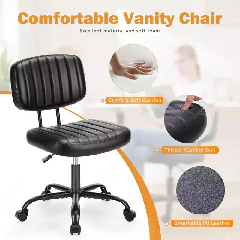 Armless PU Leather Office Chair with 360 Swivel and Adjustable Height