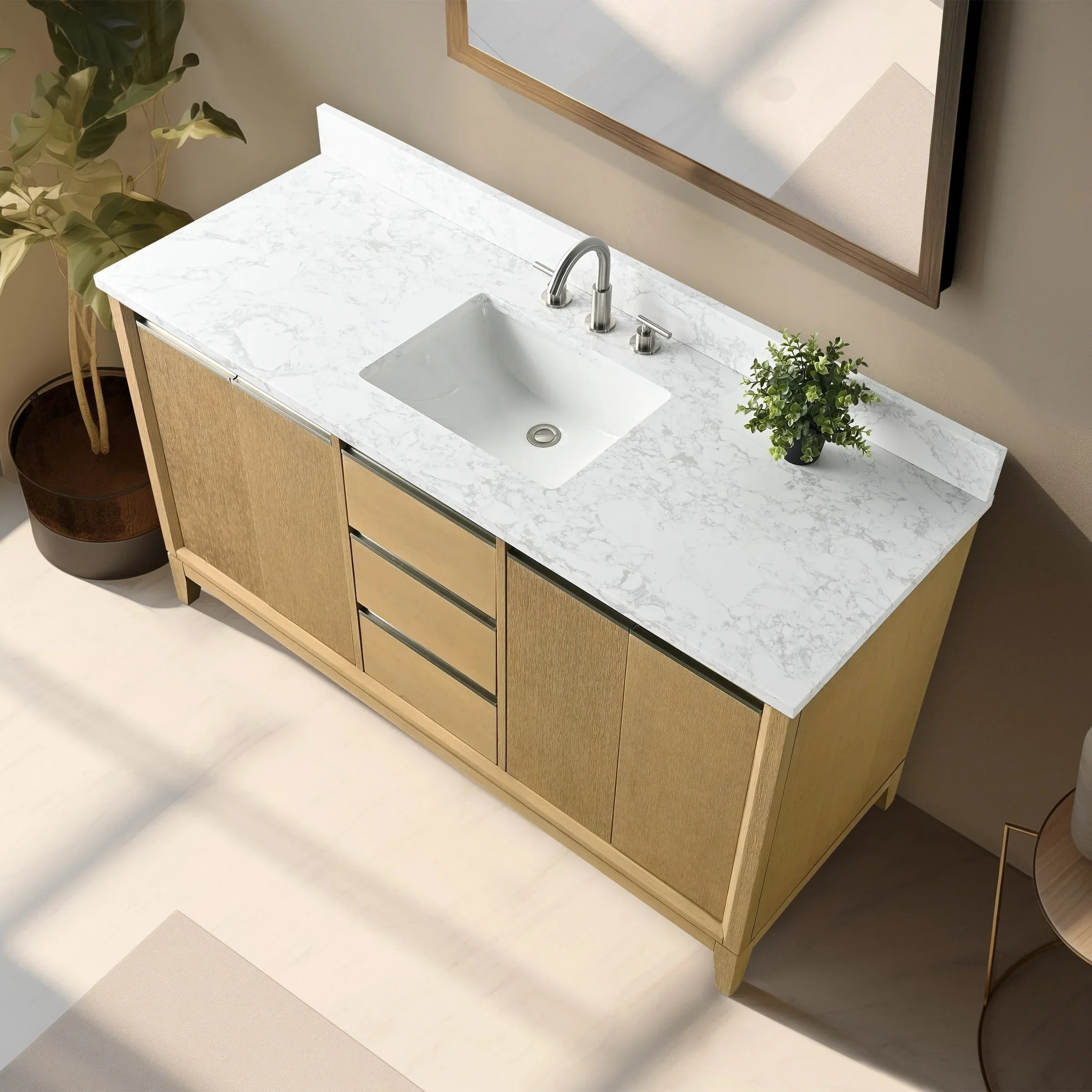 Vanity Art Bathroom Vanity with Ceramic Sink and Engineered Marble Top