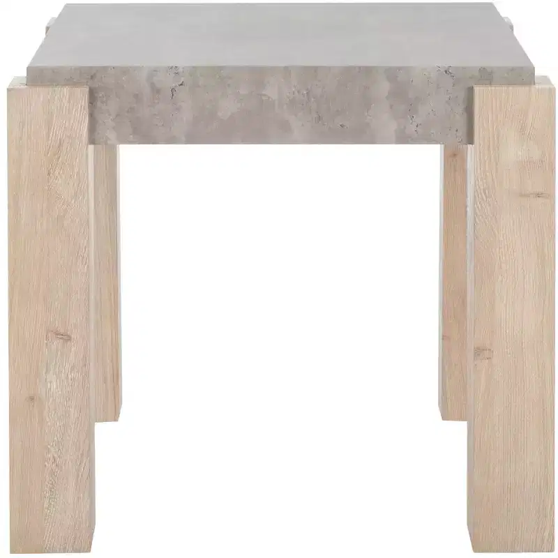 Industrial Square End Table, Faux Concrete Veneer Top, Light Grey/Natural
