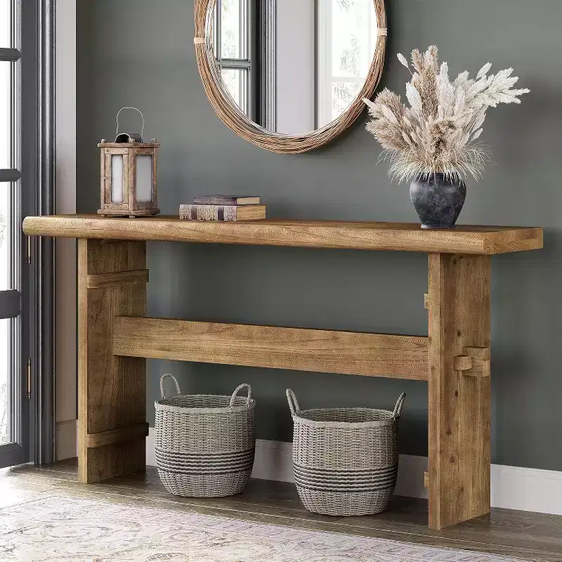 Solid Wood Console Table for Entryway, 63-Inch Long Farmhouse Sofa Table Behind Couch, for Foyer, Hallway, Living Room,Brown