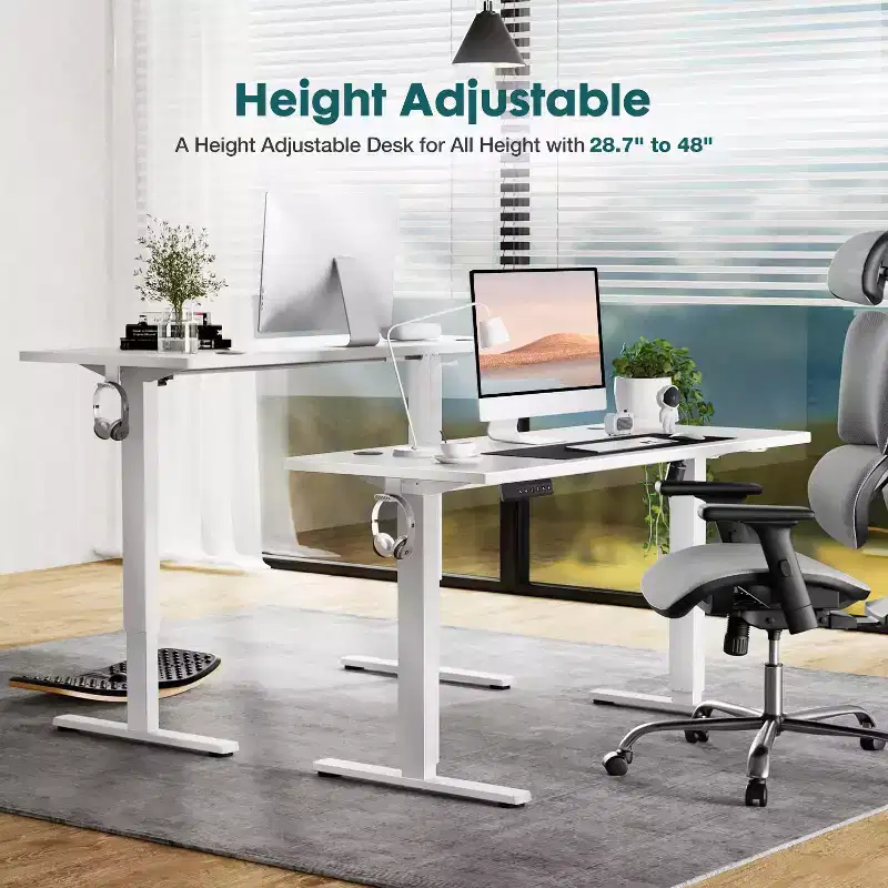 Ergonomic Height Adjustable Electric Standing Desk with T-Shaped Metal Frame and Memory Presets Modern Computer Workstation39.30x 23.60x45.40-White