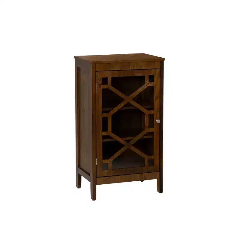 Fetti Lacquered MDF Cabinet with Tempered Glass Door – Brown, 3-Shelf Storage