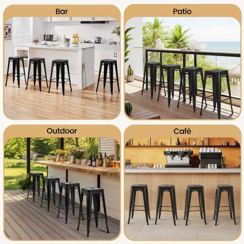 Yaheetech Set of 4 Metal Backless Counter Height Bar Stools Stackable Chairs