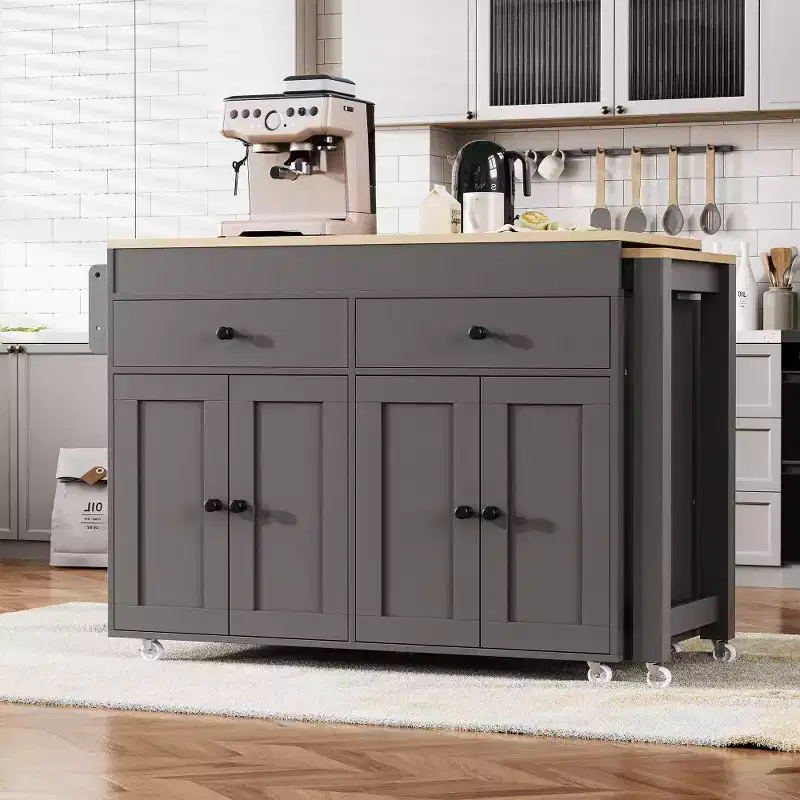 Kitchen with Dining Table, Kitchen Table with Outlet,2 Drawers 2 Side Shelves
