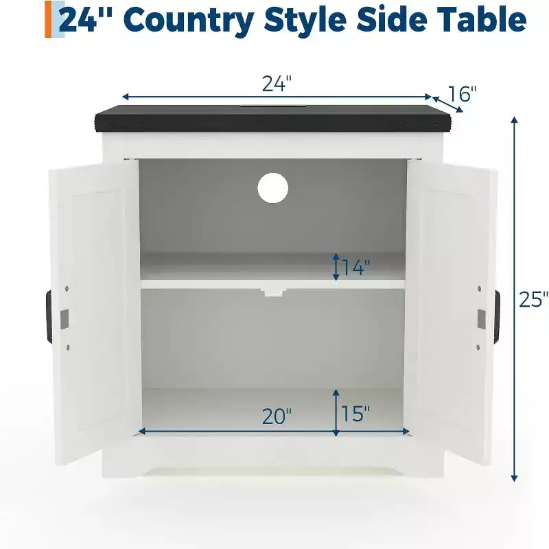 White Farmhouse Large Storage Cabinet & Sliding Barn Door, Rustic End Table or Nightstand for Living Room, Bedroom