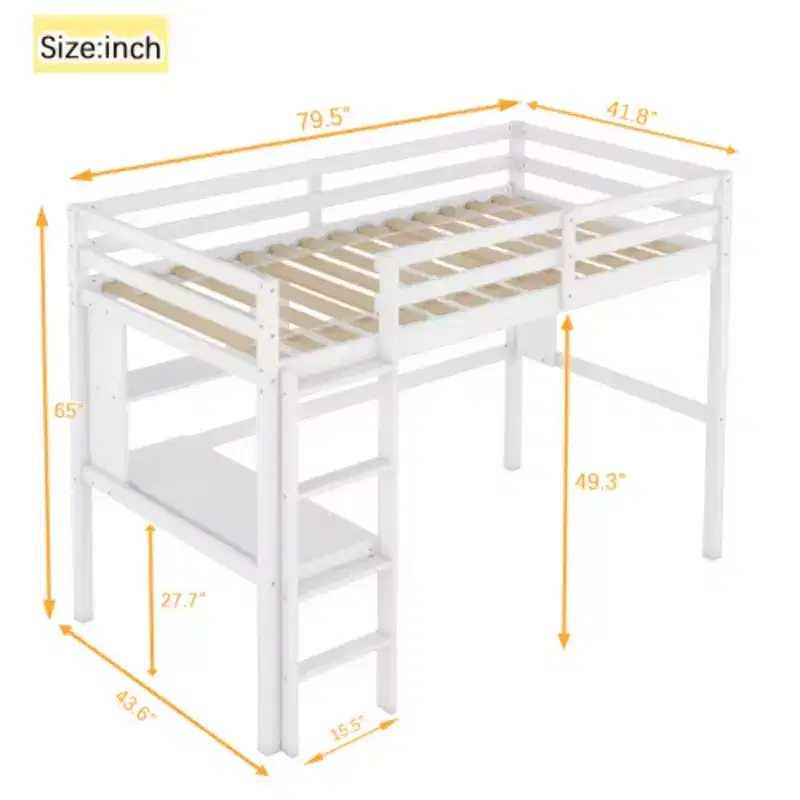 Durable Double-Level Loft Bed with Integrated Desk and Storage Shelf