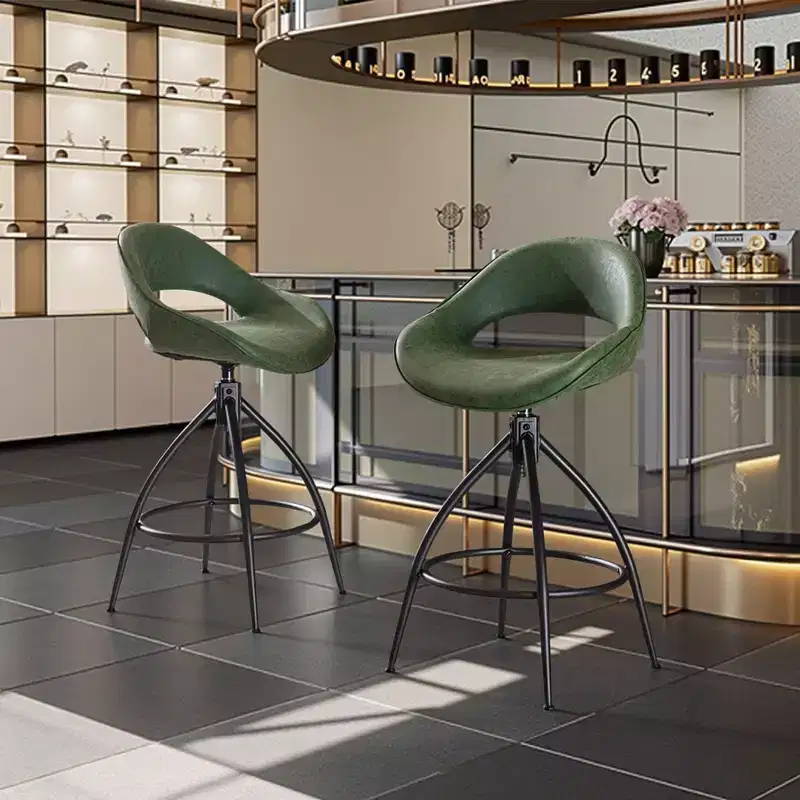 Karl Home 2 Piece Set of Green Swivel Bar Stools with Hollow - out Backrest, PU Upholstery & Powder