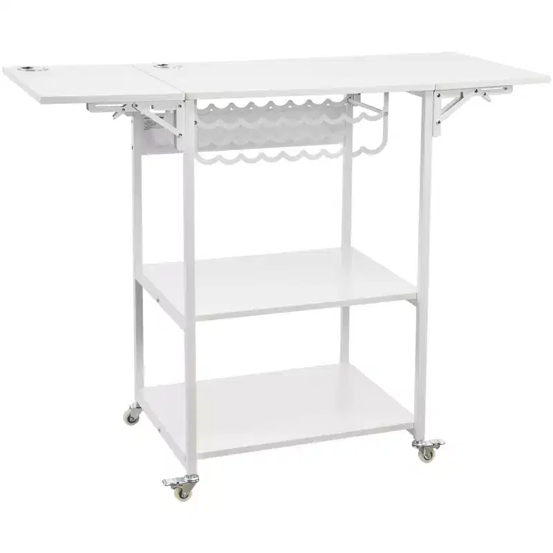 Heat Press Table, 3-Tier Movable Stand, Foldable Heat Transfer Machine Stand with Wheels and Vinyl Roll Holder, Rolling Workbench, White