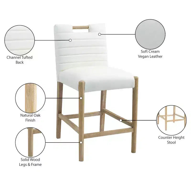 Cream Vegan Leather Counter Stool