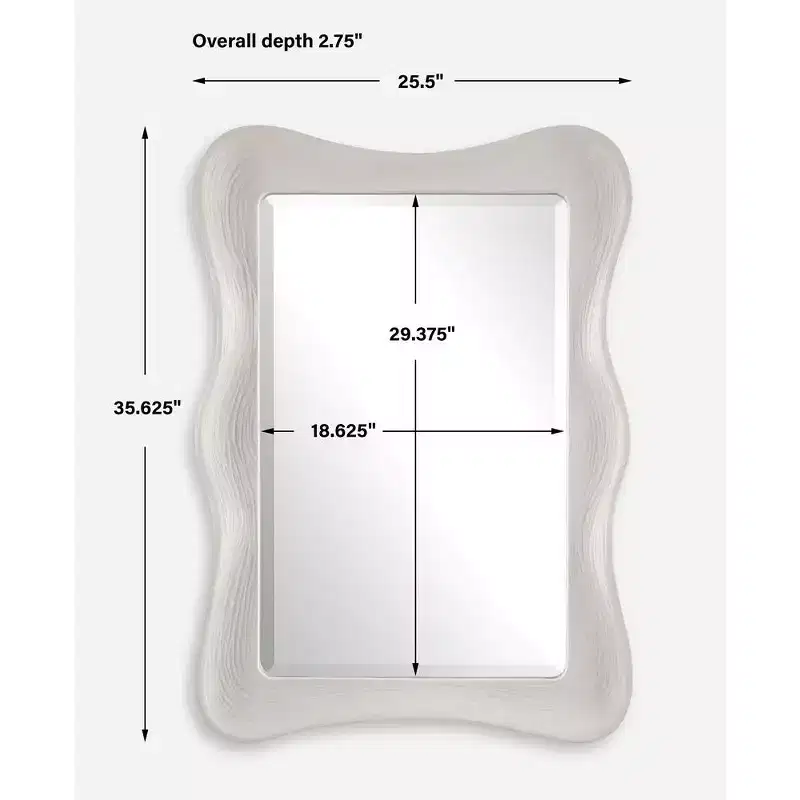 Wavy Rectangle Wall Mirror, Matte White Organic Frame, 35.6