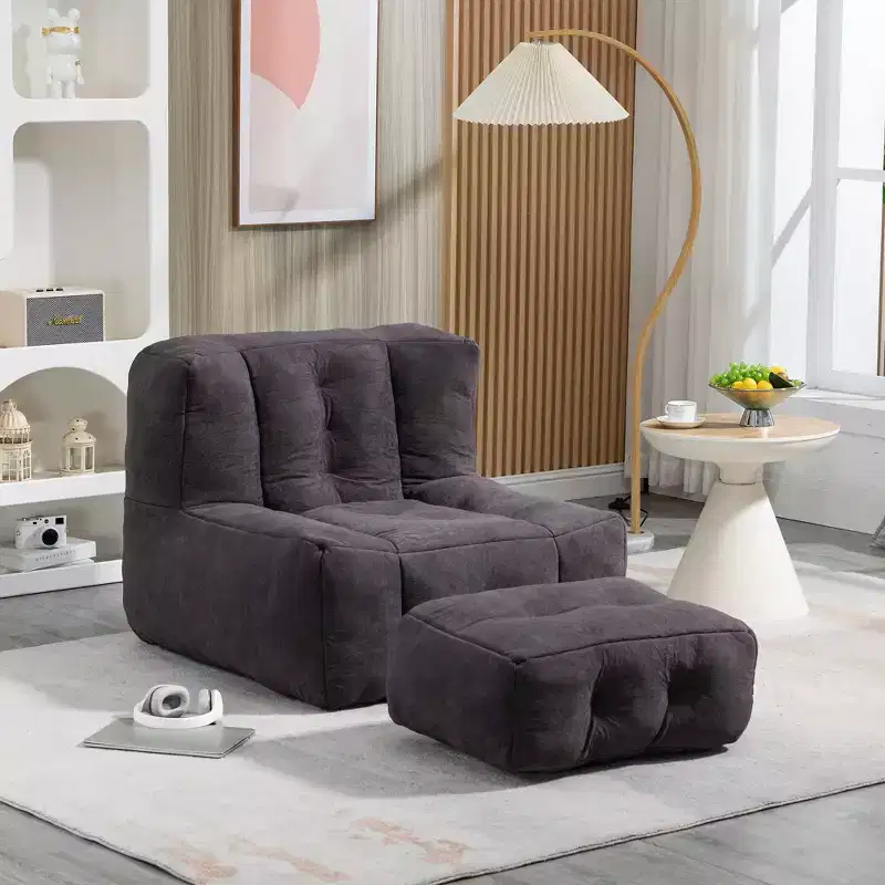 Bean Bag Chair Floor Chair Lazy Sofa Chair with Memory Foam and Ottoman, Bean Bag Sofa for Reading Room, Living Room