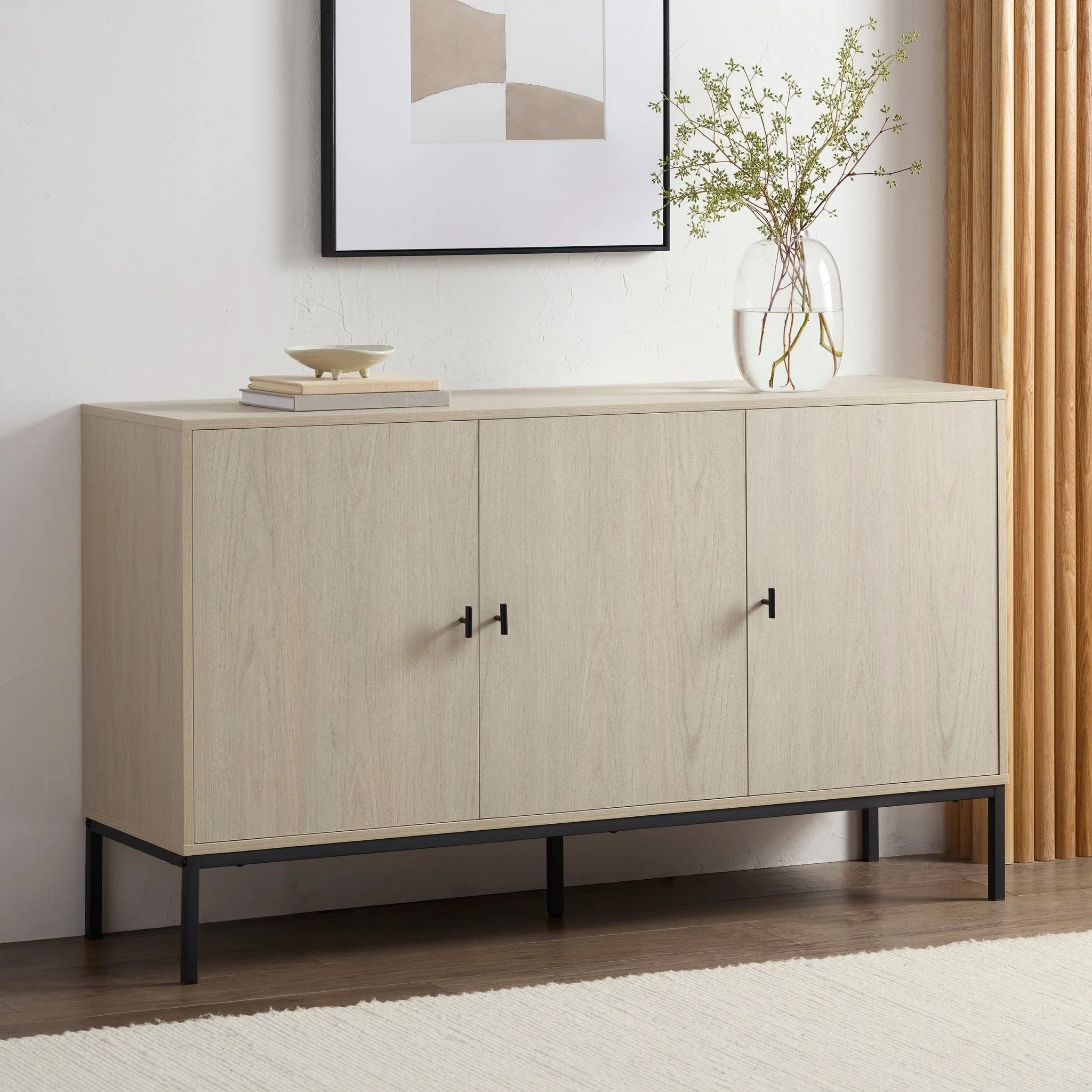 Scandi Light Wood Sideboard with Ample Storage for Living Room