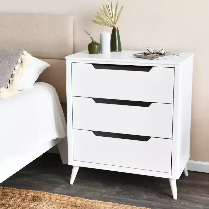 Yume Mid Century Modern Solid Wood Dresser Chest of 3 Drawers