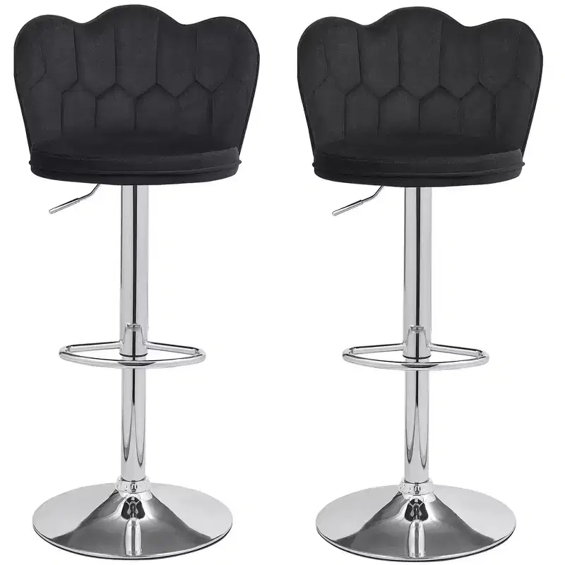 VECELO Velvet Bar Stools Set of 2/4, Adjustable Barstools with Back, Armless Counter Height Stools, Swivel Bar Chairs for Pub or Kitchen Island