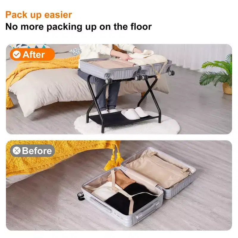 Narwey Luggage Rack, Pack of 2, Steel Folding Suitcase Stand with Storage Shelf for Bedroom, Hotel, Foldable Steel Frame