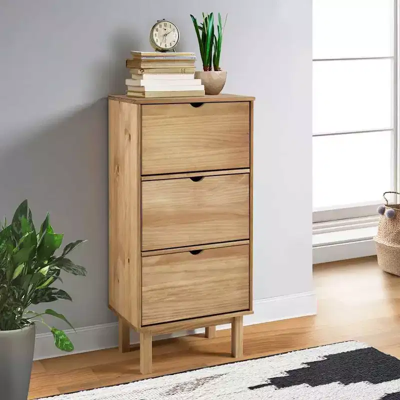 vidaXL Shoe Cabinet Brown Solid Pine Wood Medium Shoe Cabinet