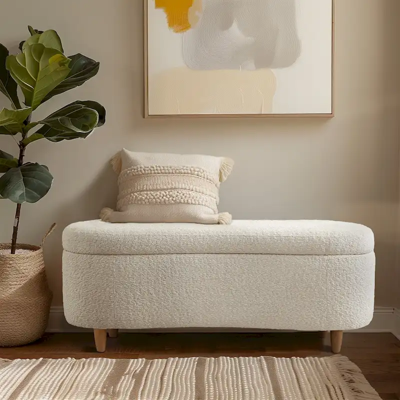 INK+IVY Bailey Taupe Boucle Flip Top Storage Bench