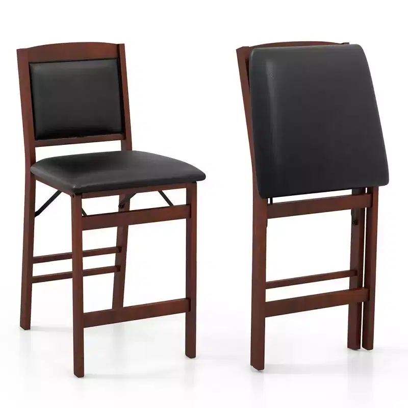 Costway Set of 2 Counter Height Chairs w/ Rubber Wood Legs Padded Seat & Backrest