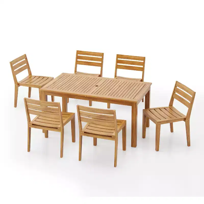 Christopher Knight Home Orchid 7 Pieces Outdoor Acacia Wood Expandable Dining Set with Umbrella Hole, Teak