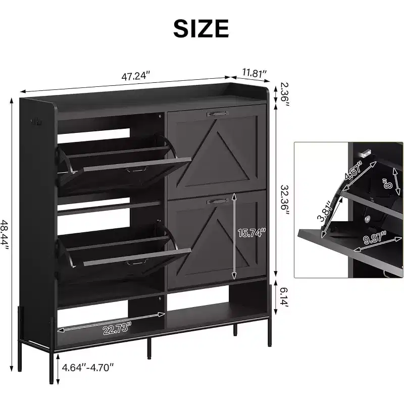 Large Shoe Cabinet with 4 Flip Drawers, Freestanding Hidden Shoe Organizer for Hallway, Bedroom, Apartment