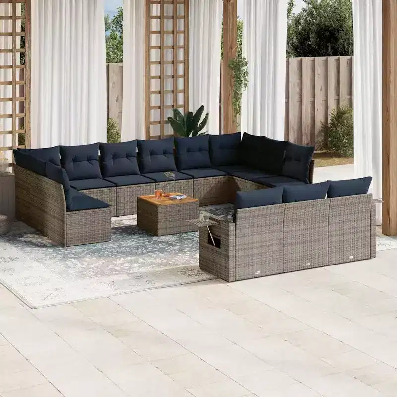 vidaXL 14 Piece Garden Sofa Set with Cushions Black Poly Rattan