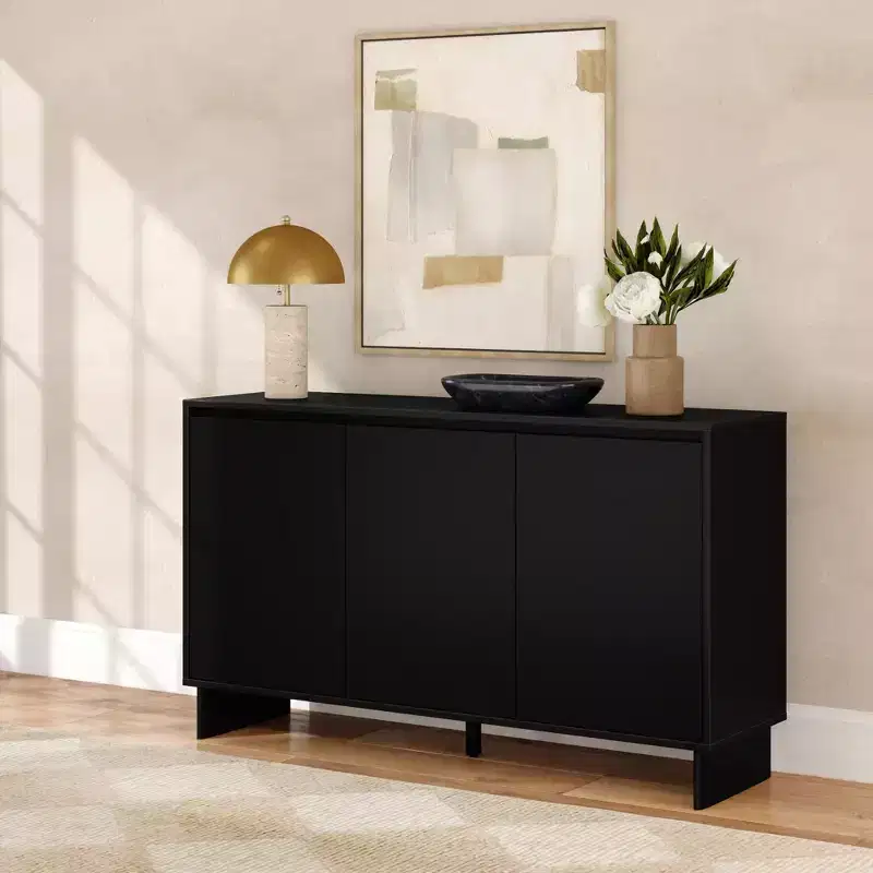 Modern 3-Door Solid Pine Sideboard Cabinet with Soft-Close Doors & Adjustable Shelves, 59