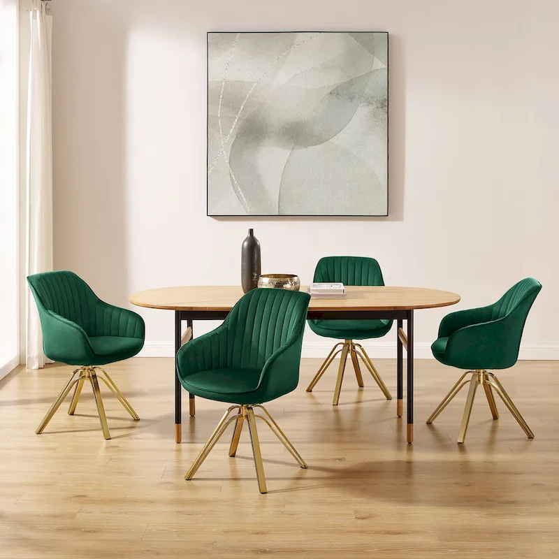 Art Leon Set of 2 Velvet Swivel Dining Chair with Golden Legs